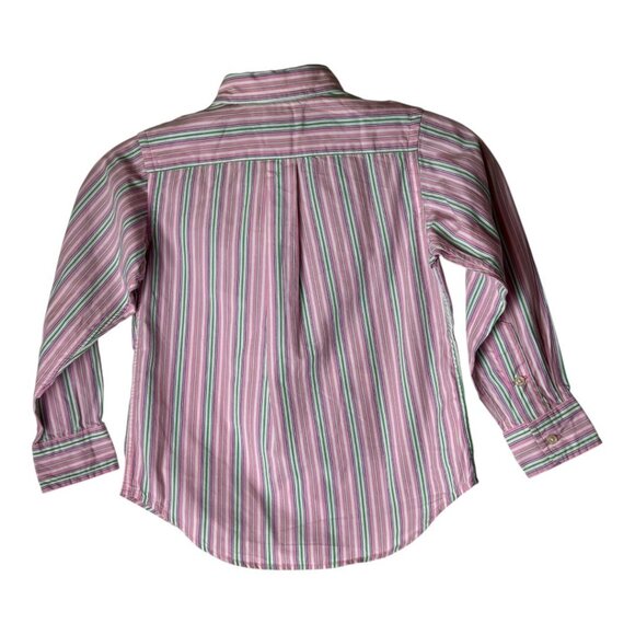 Ralph Lauren Shirt Boys 4 Pink Green Stripe Cotton Button Down Preppy NWT - Picture 2 of 9